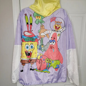 Nickelodeon Spongebob Squarepants Cast Colorblock Windbreaker Jacket Hood L